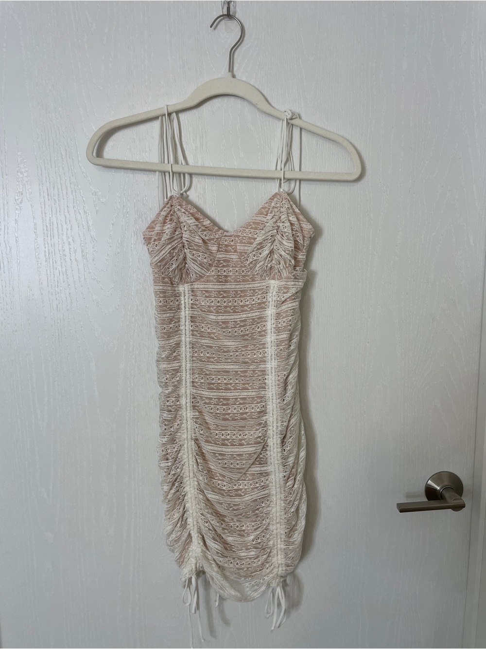 Fashion Nova Mini White/Beige Lace Dress